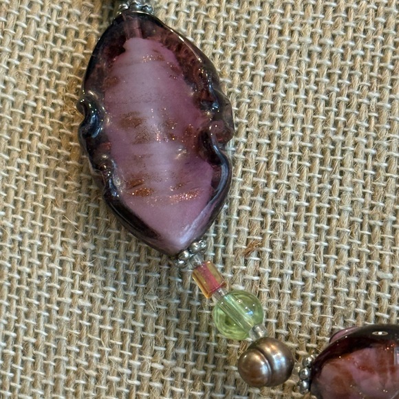Vintage artisan glass and natural pearl necklace - Picture 4 of 7